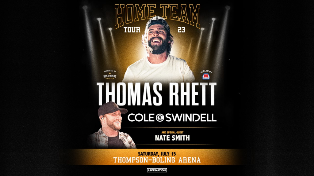 Thomas Rhett - Home Team Tour 2023 With Cole Swindell & Nate Smith Saturday, July 15 Thompson-Boling Arena Tickets on sale at Ticketmaster.com 

